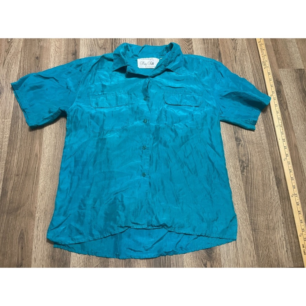 SIM Int'l LTD Pure Silk Collection Shirt, Women's Medium, Green, Button Vintage